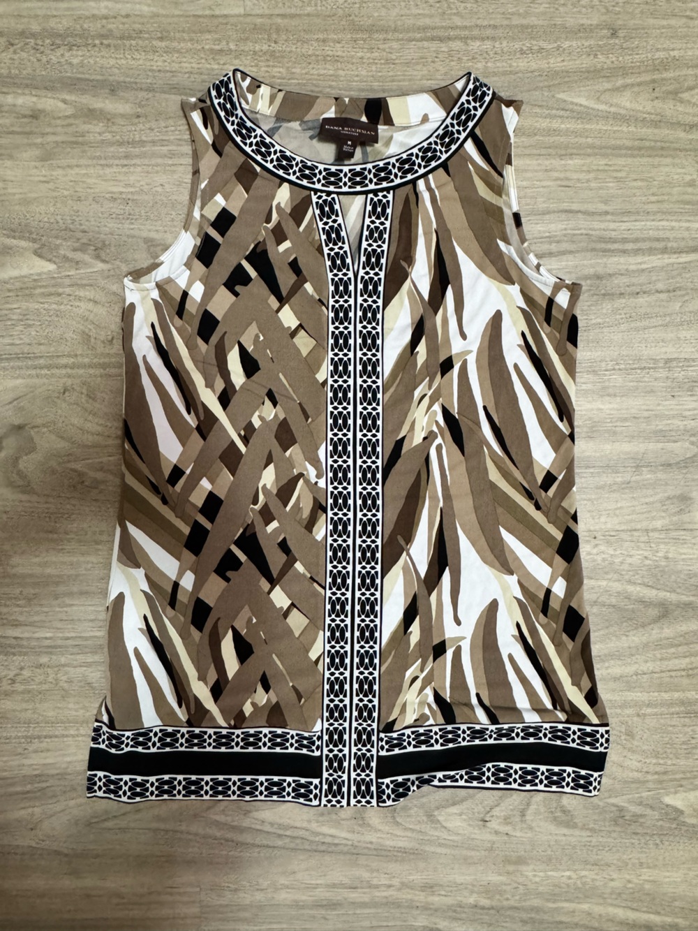 Dana Buchman Brown Black White Patterned Sleeveless Top